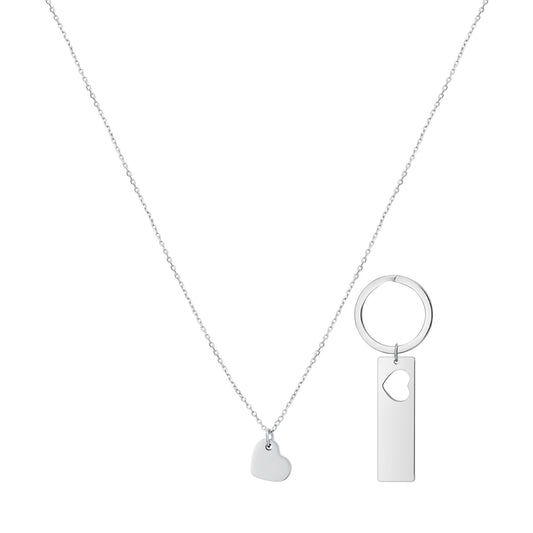 Karma Silver Heart Keyring & Necklace Set