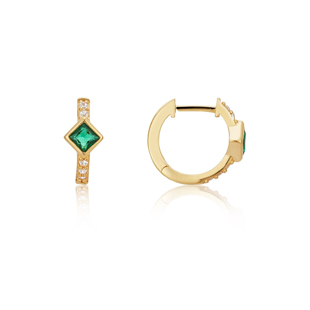 Argento Gold Emerald Deco Huggie Earrings