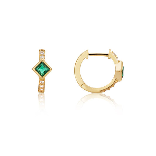 Argento Gold Emerald Deco Huggie Earrings