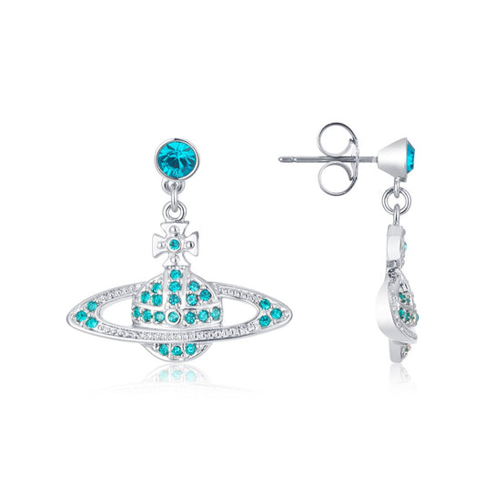 Vivienne Westwood Blue Crystal Mini Bas Relief Drop Earrings