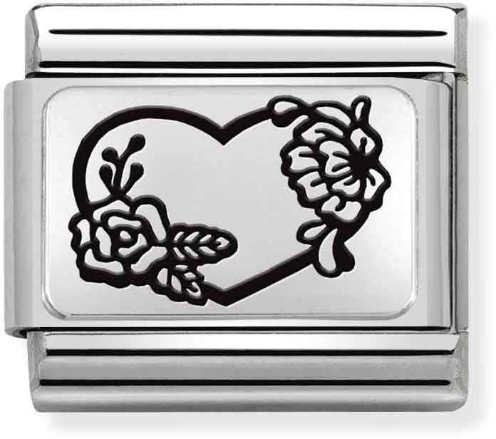 Nomination Silver Heart With Flowers Charm 