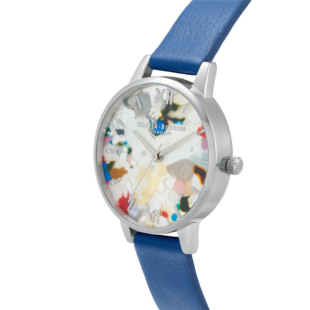 Olivia Burton Pop Art Electric Blue + Silver Mesh Strap Watch Set 