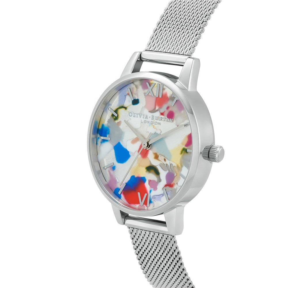 Olivia Burton Pop Art Electric Blue + Silver Mesh Strap Watch Set 