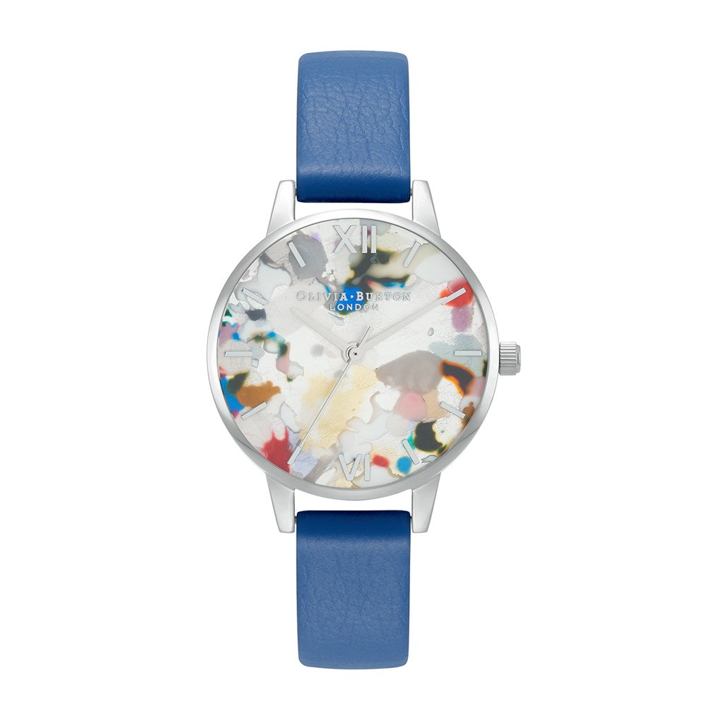 Olivia Burton Pop Art Electric Blue + Silver Mesh Strap Watch Set 