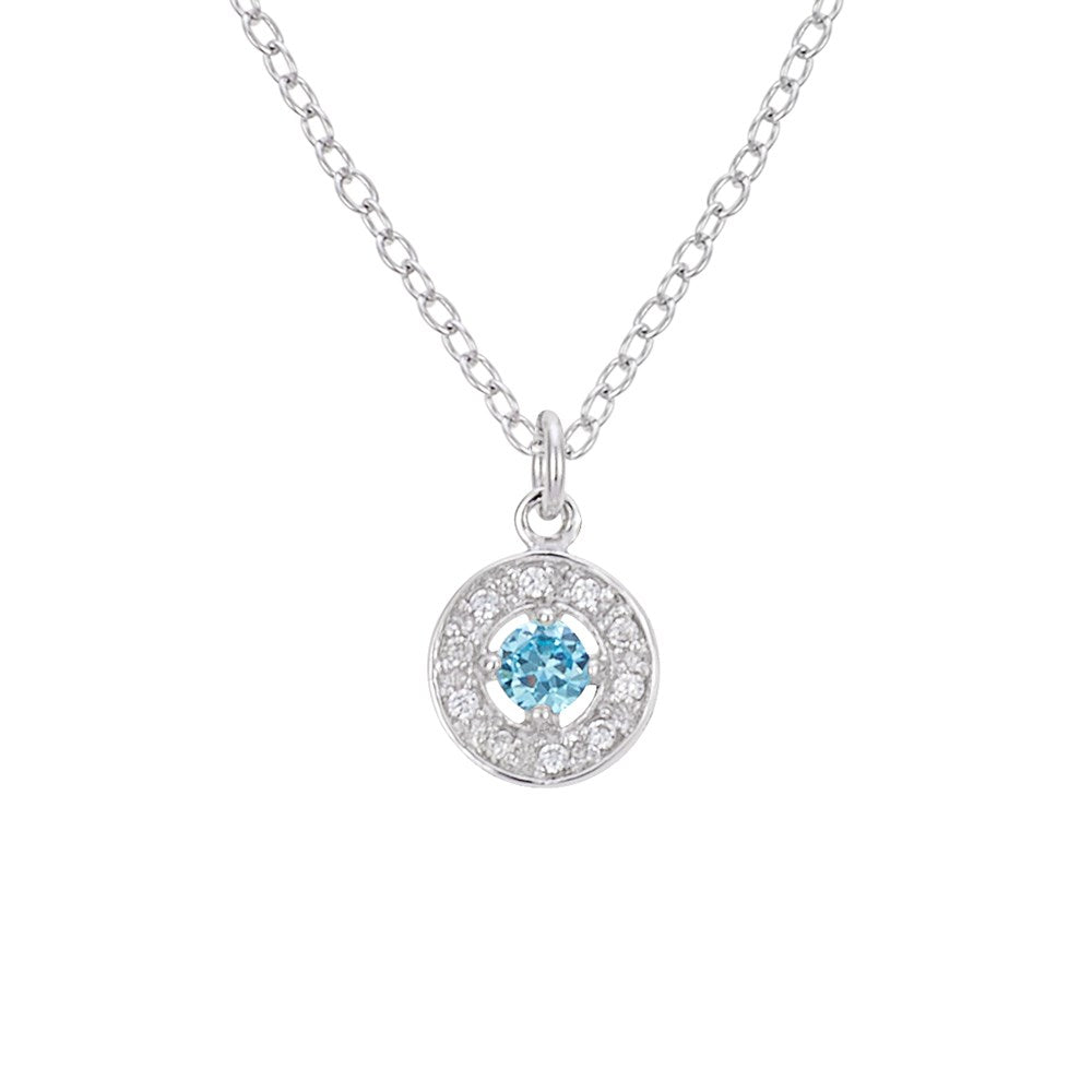 Argento Silver March Birthstone Halo Necklace
