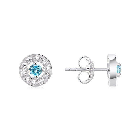 Argento Silver March Birthstone Halo Earrings