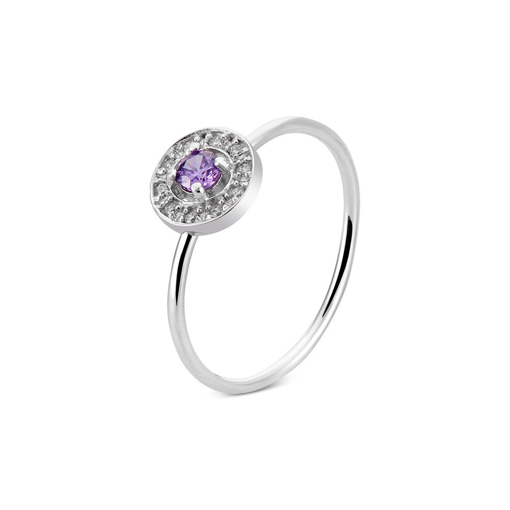 Argento Silver February Birthstone Halo Adjustable Ring