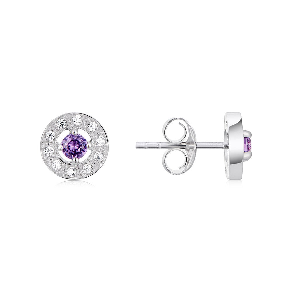 Argento Silver February Birthstone Halo Earrings