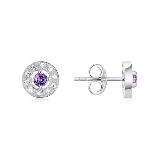 Argento Silver February Birthstone Halo Earrings