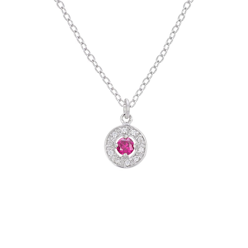 Argento Silver July Birthstone Halo Necklace