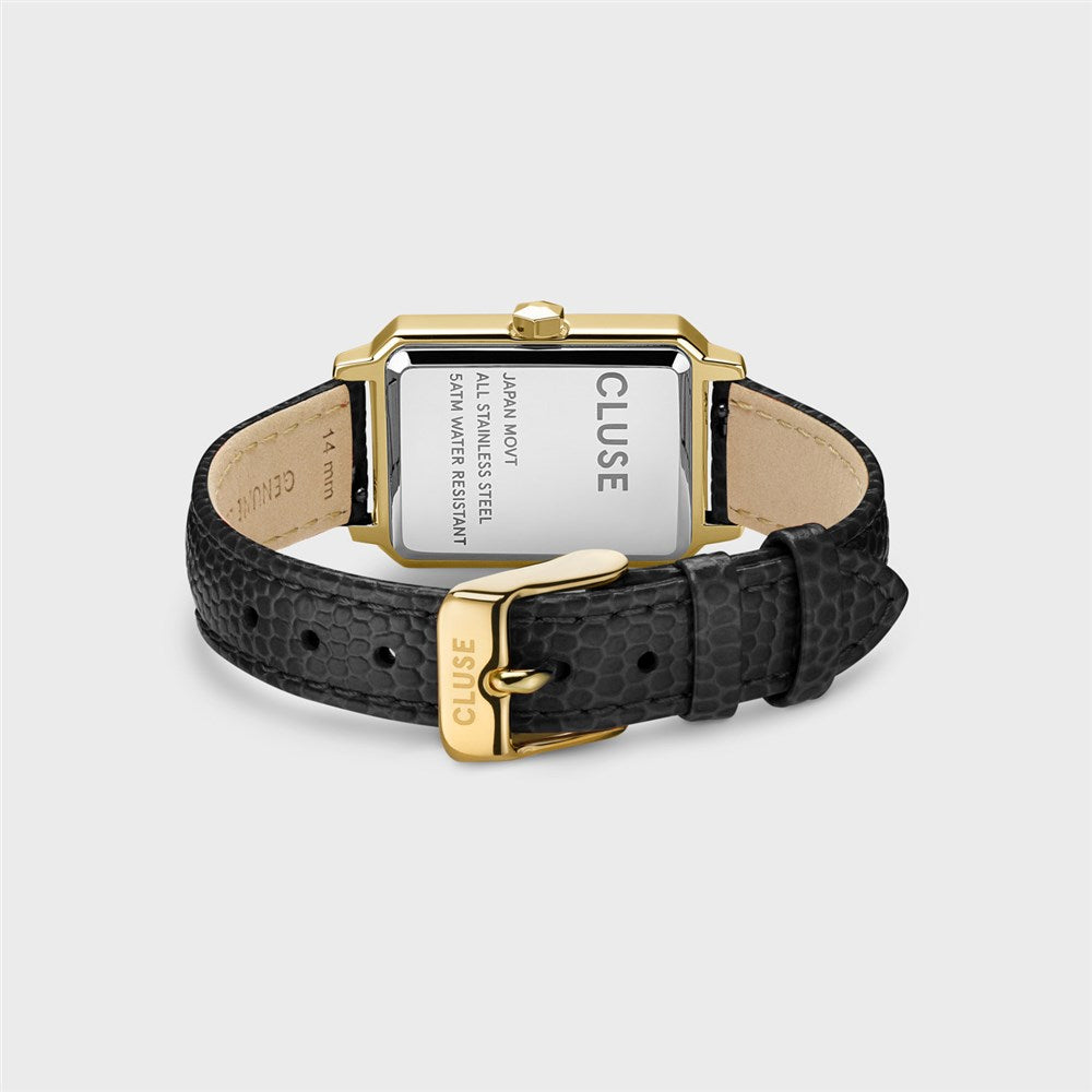 CLUSE Black + Gold Fluette Leather Watch