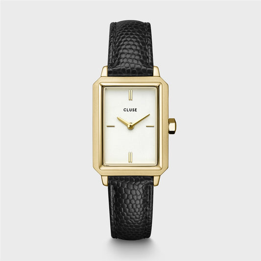 CLUSE Black + Gold Fluette Leather Watch