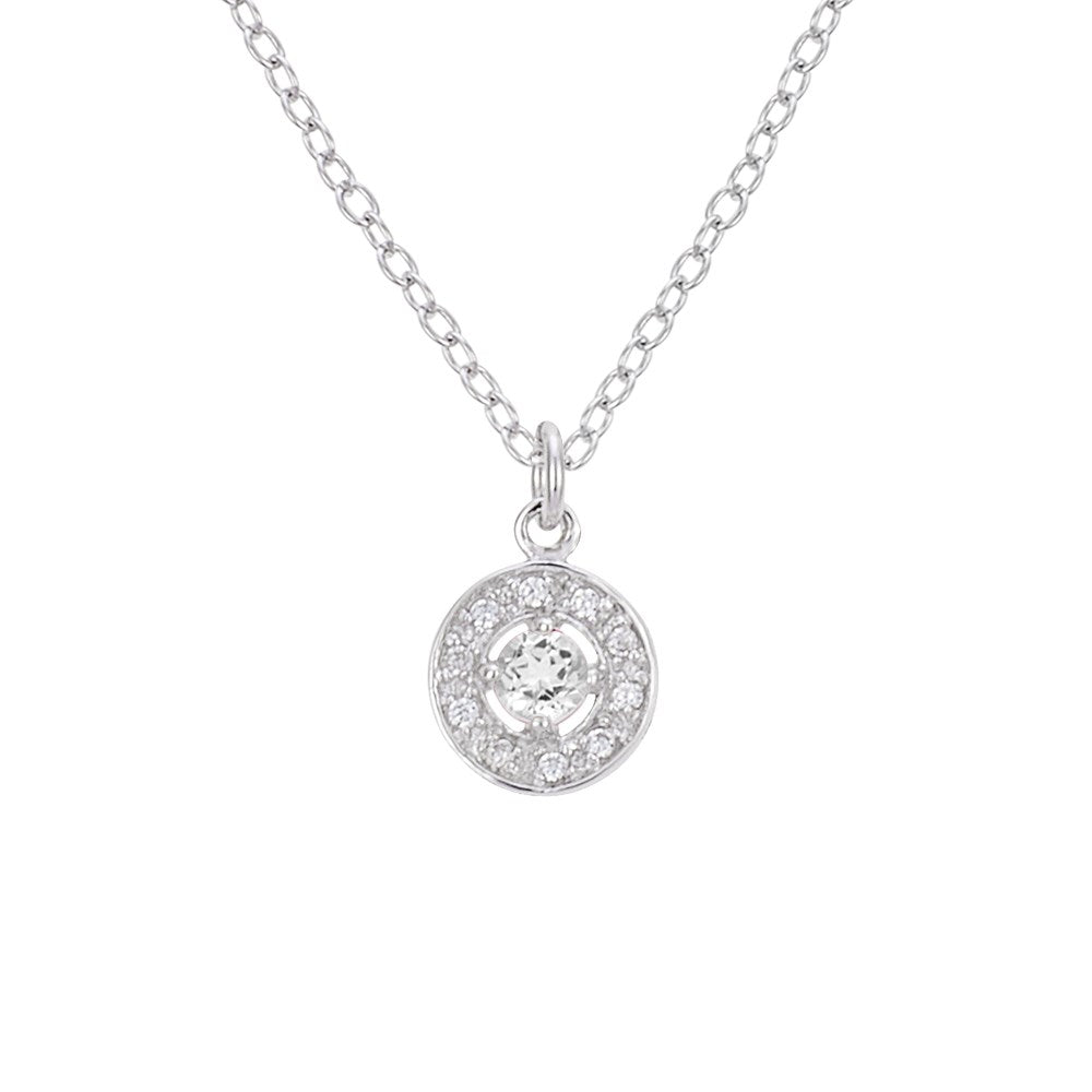 Argento Silver April Birthstone Halo Necklace