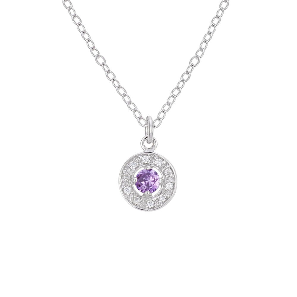 Argento Silver February Birthstone Halo Necklace