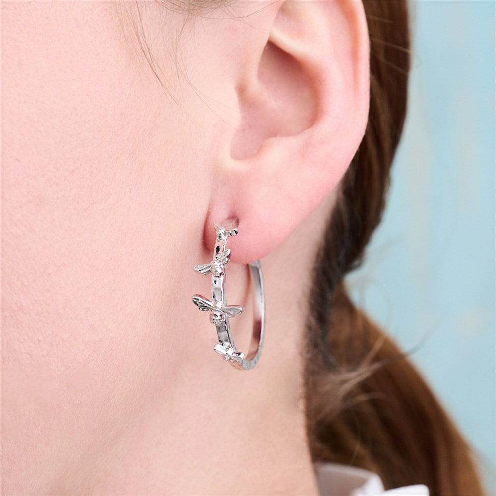 Olivia Burton Silver Lucky Bee Hoop Earrings