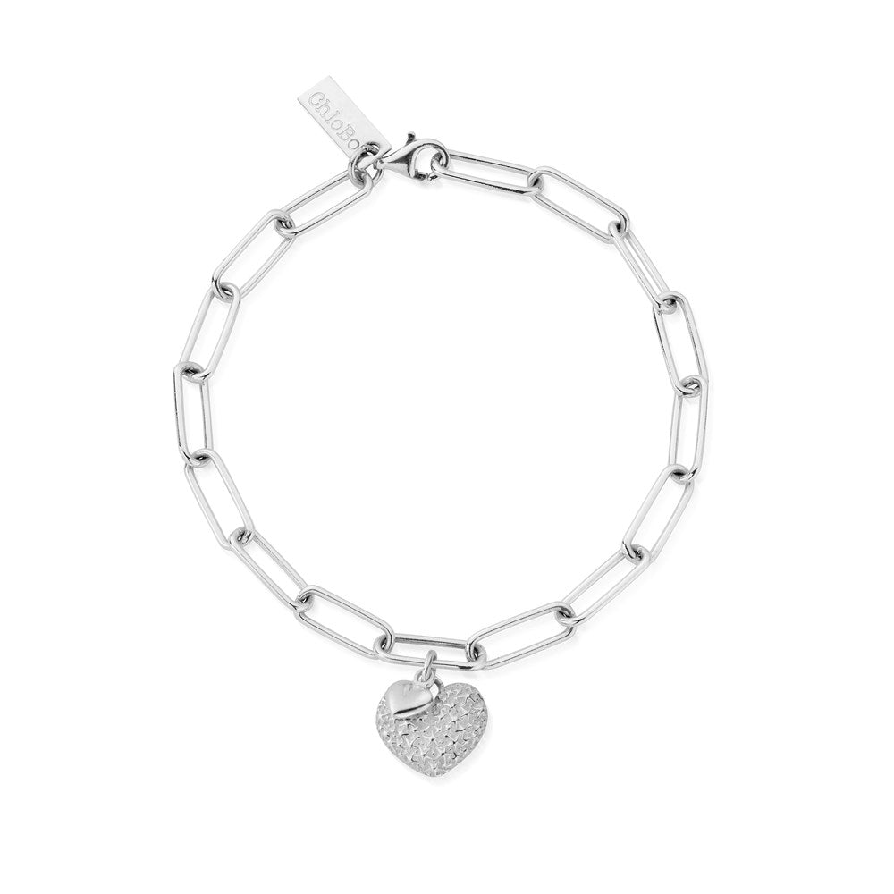 ChloBo Silver Passion Heart Link Chain Bracelet