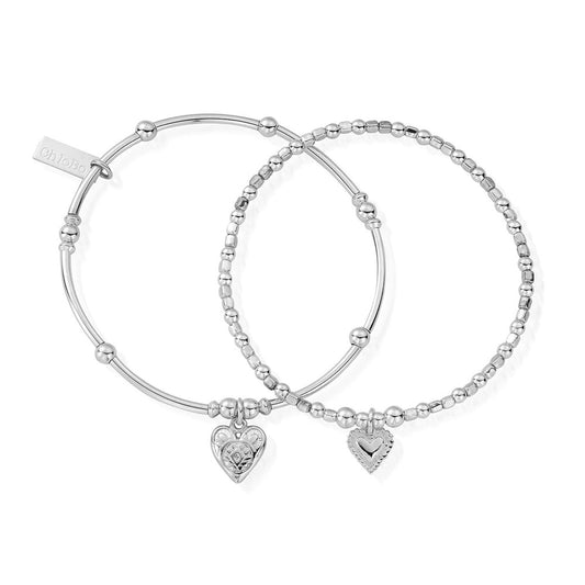 ChloBo Silver Hearts Double Bracelet Set