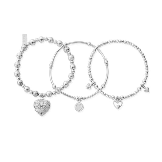 ChloBo Silver Hearts Compassion Bracelet Set