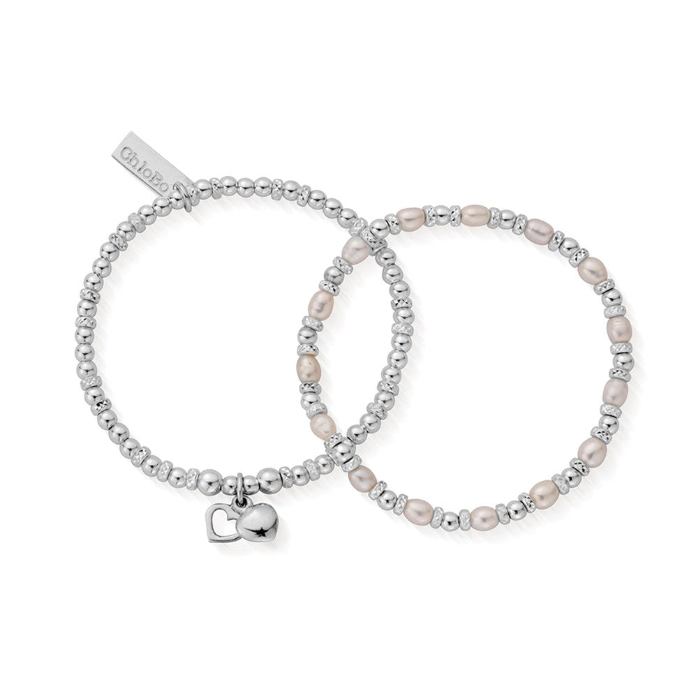 ChloBo Silver + Pearl Forever Love Bracelet Set