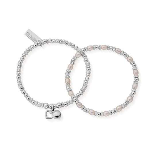 ChloBo Silver + Pearl Forever Love Bracelet Set