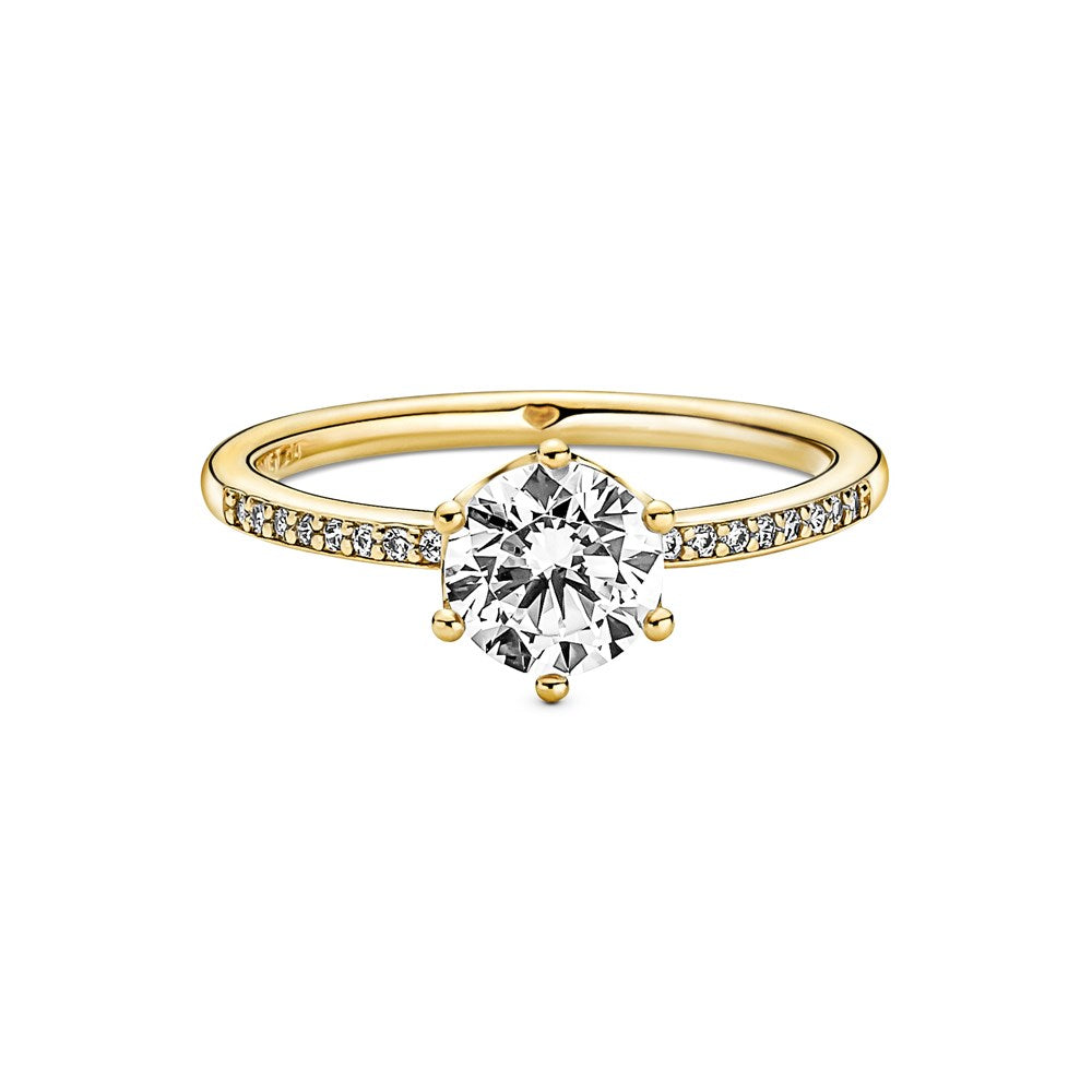 Pandora Gold Sparkling Crown Solitaire Ring