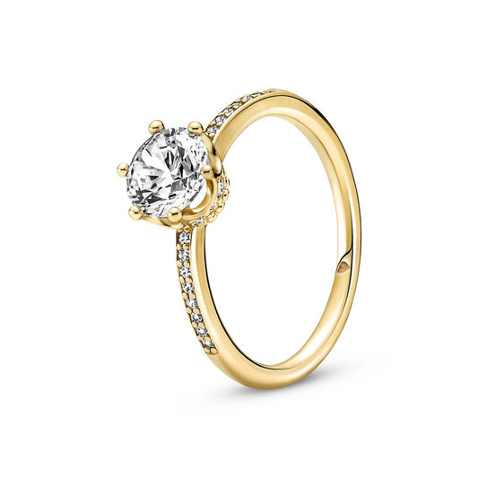Pandora Gold Sparkling Crown Solitaire Ring