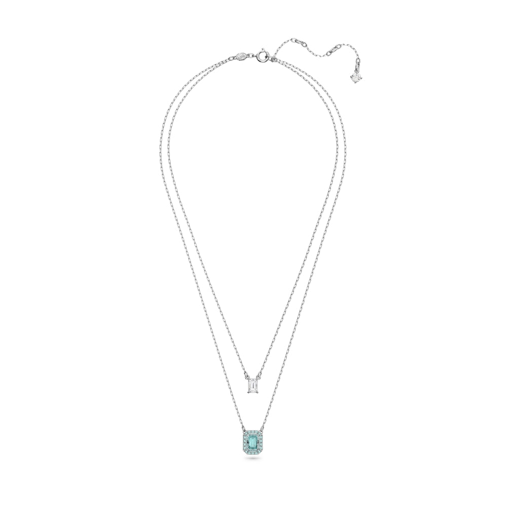Swarovski Millenia Silver + Blue Octagon Layered Necklace