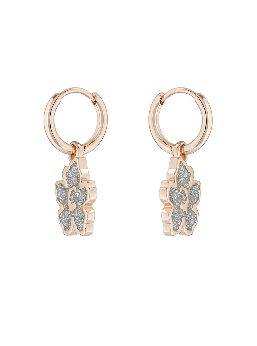 Ted Baker Rose Gold Glitter Magnolia Flower Huggie Hoop Earrings
