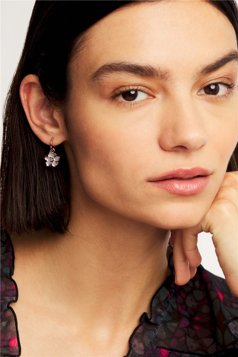 Ted Baker Rose Gold Glitter Magnolia Flower Huggie Hoop Earrings