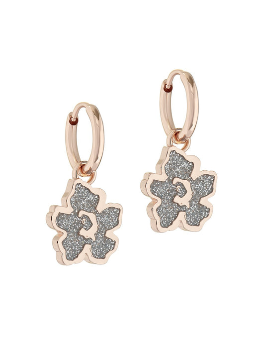 Ted Baker Rose Gold Glitter Magnolia Flower Huggie Hoop Earrings