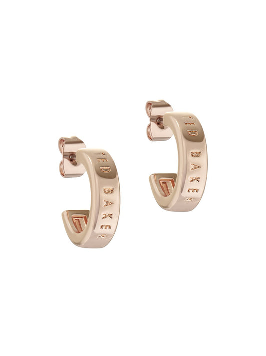 Ted Baker Rose Gold Nano Logo Hoop Earrings