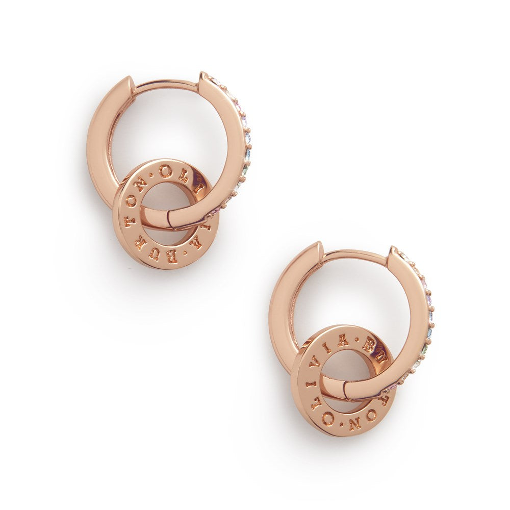 Olivia Burton Rose Gold Rainbow Huggie Hoop Earrings