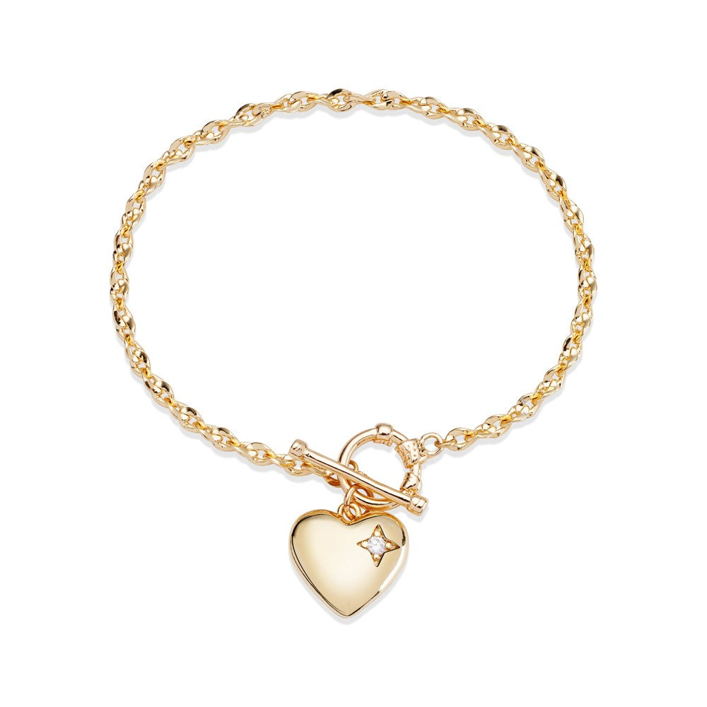 August Woods Gold Crystal Heart T-bar Bracelet