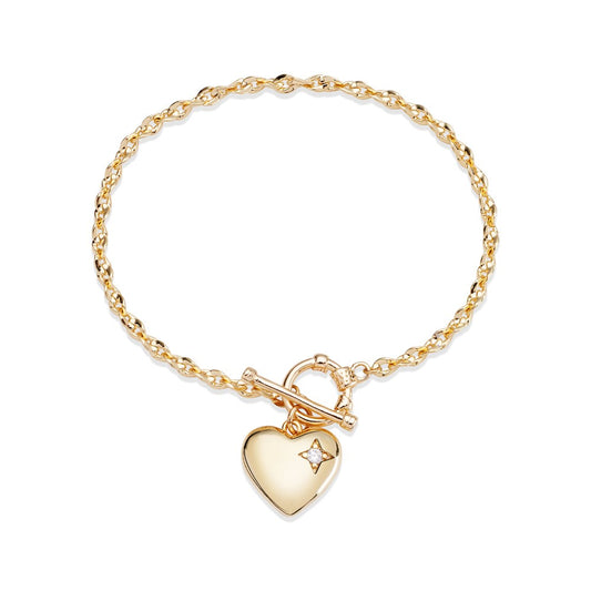 August Woods Gold Crystal Heart T-bar Bracelet