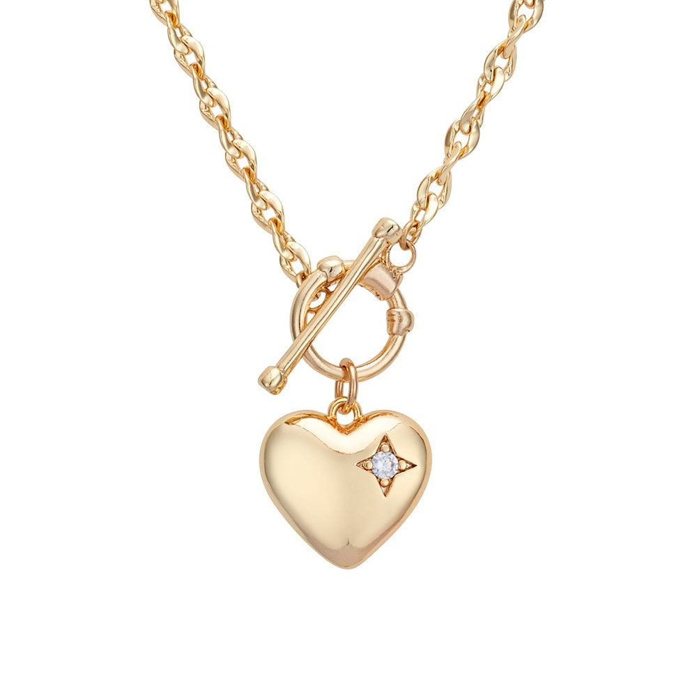 August Woods Gold Crystal Heart T-bar Necklace