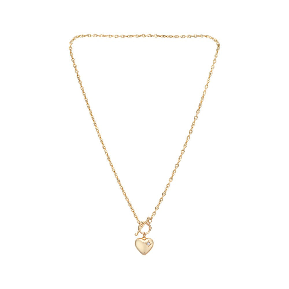 August Woods Gold Crystal Heart T-bar Necklace