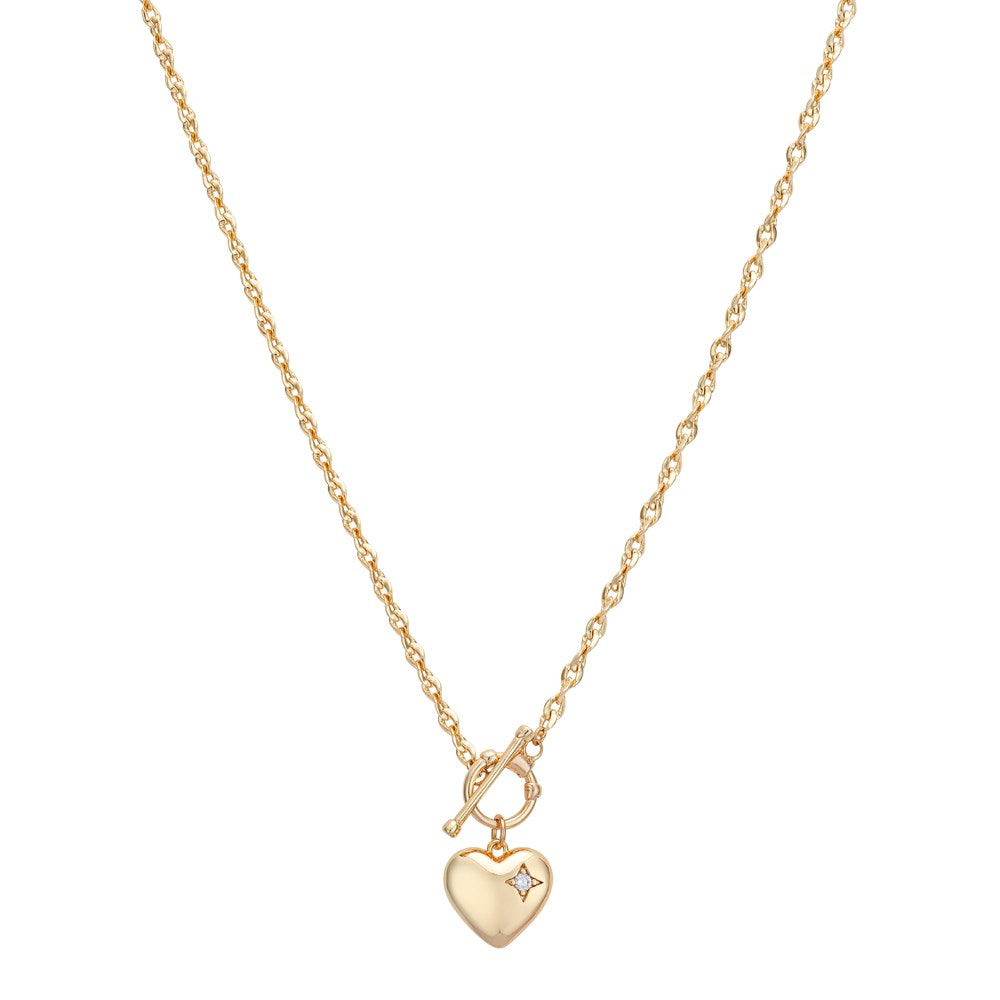 August Woods Gold Crystal Heart T-bar Necklace
