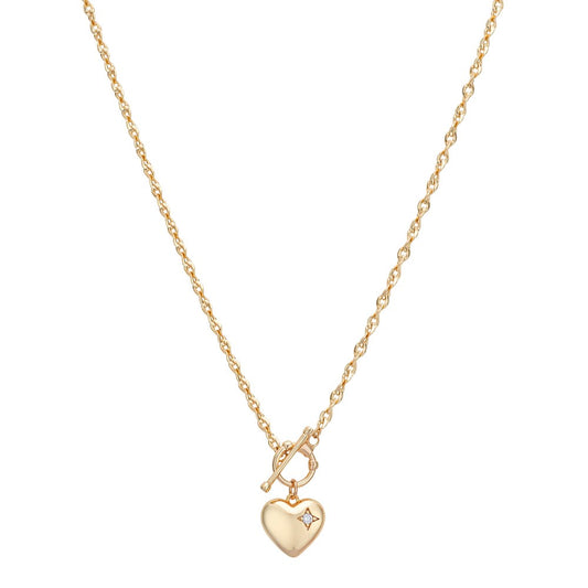 August Woods Gold Crystal Heart T-bar Necklace