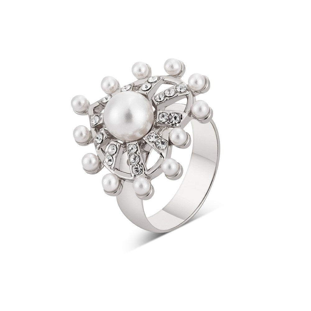 August Woods Silver Pearl Heart Adjustable Ring