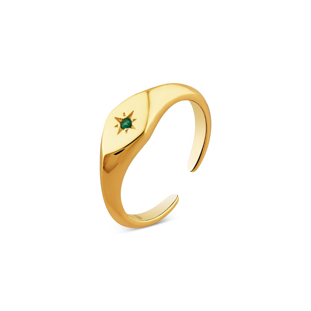 Argento Gold + Green Star Adjustable Ring