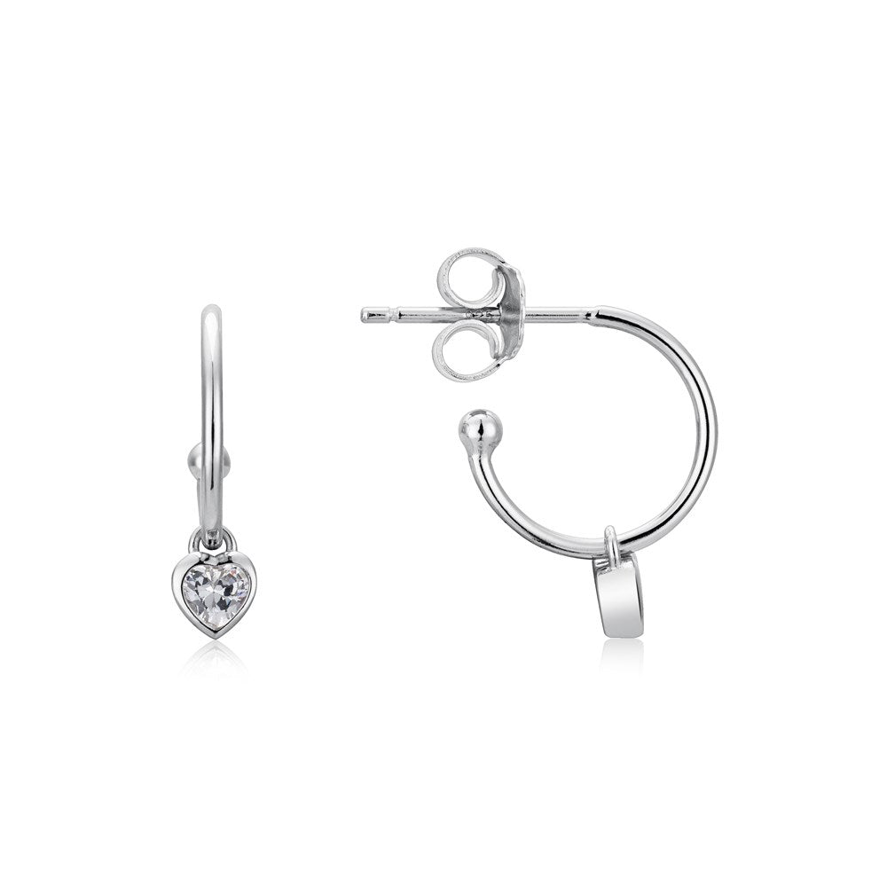 Argento Silver Petite Crystal Heart Hoop Earrings
