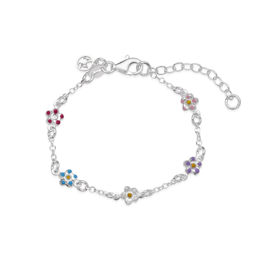 Argento Recycled Silver Childrens Colourful Flower Bracelet