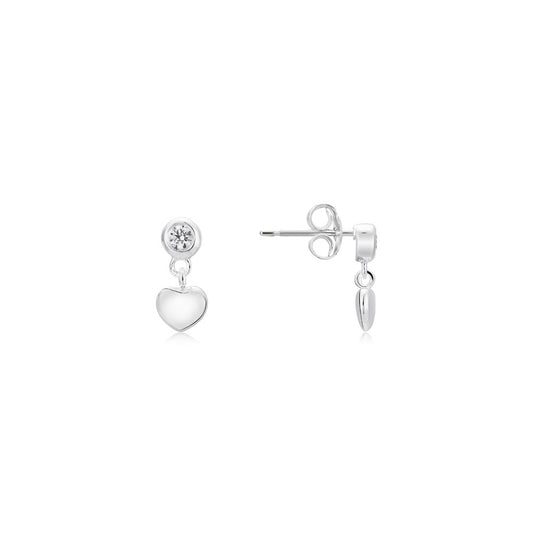 Argento Silver Childrens Crystal Heart Drop Earrings