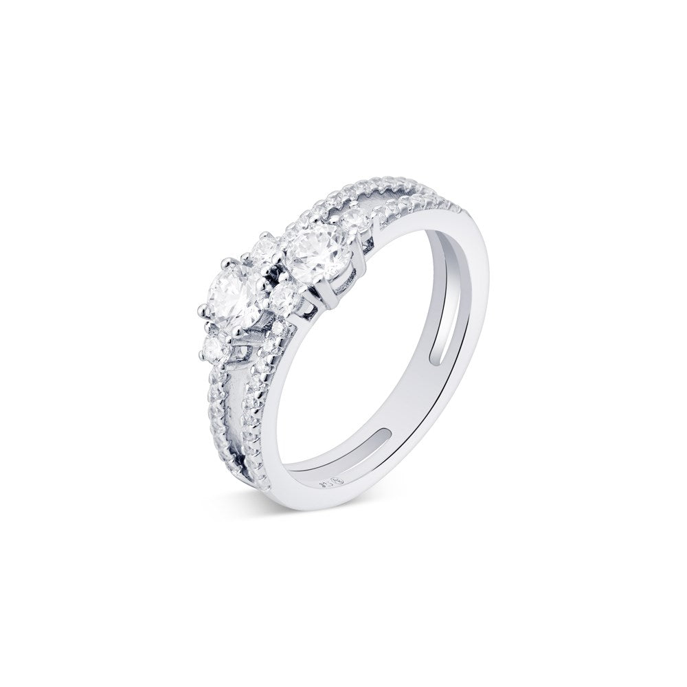 Argento Silver Crystal Double Band Ring