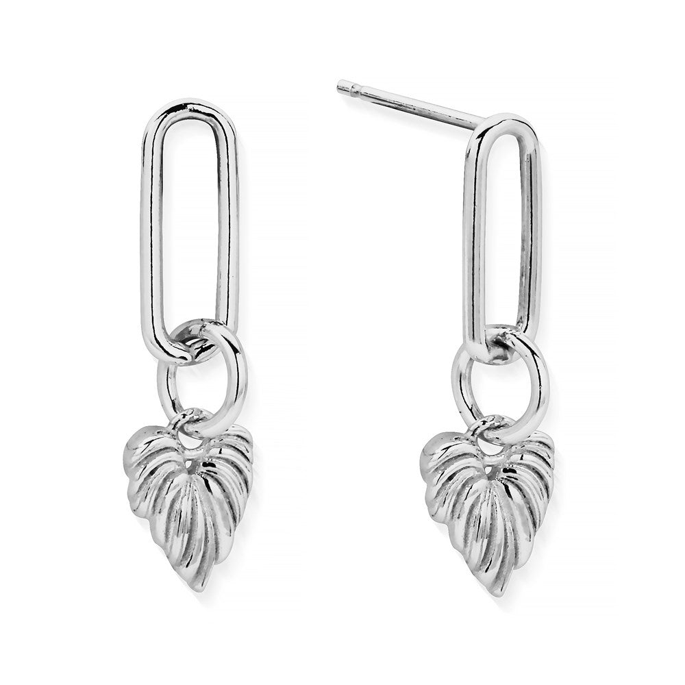 ChloBo Silver Leaf Heart Link Earrings