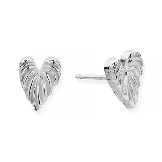 ChloBo Silver Leaf Heart Stud Earrings