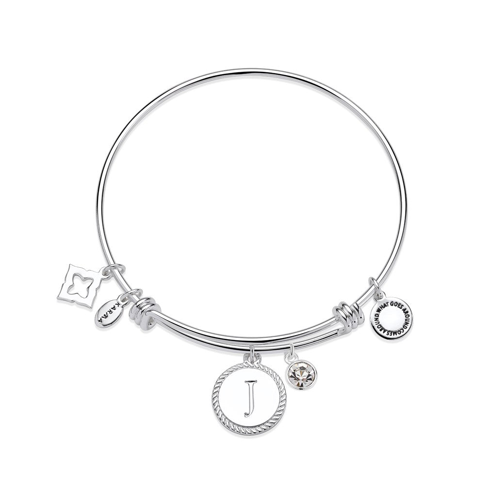 Karma Silver Letter J Coin Bangle