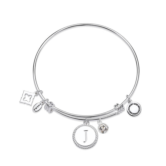 Karma Silver Letter J Coin Bangle