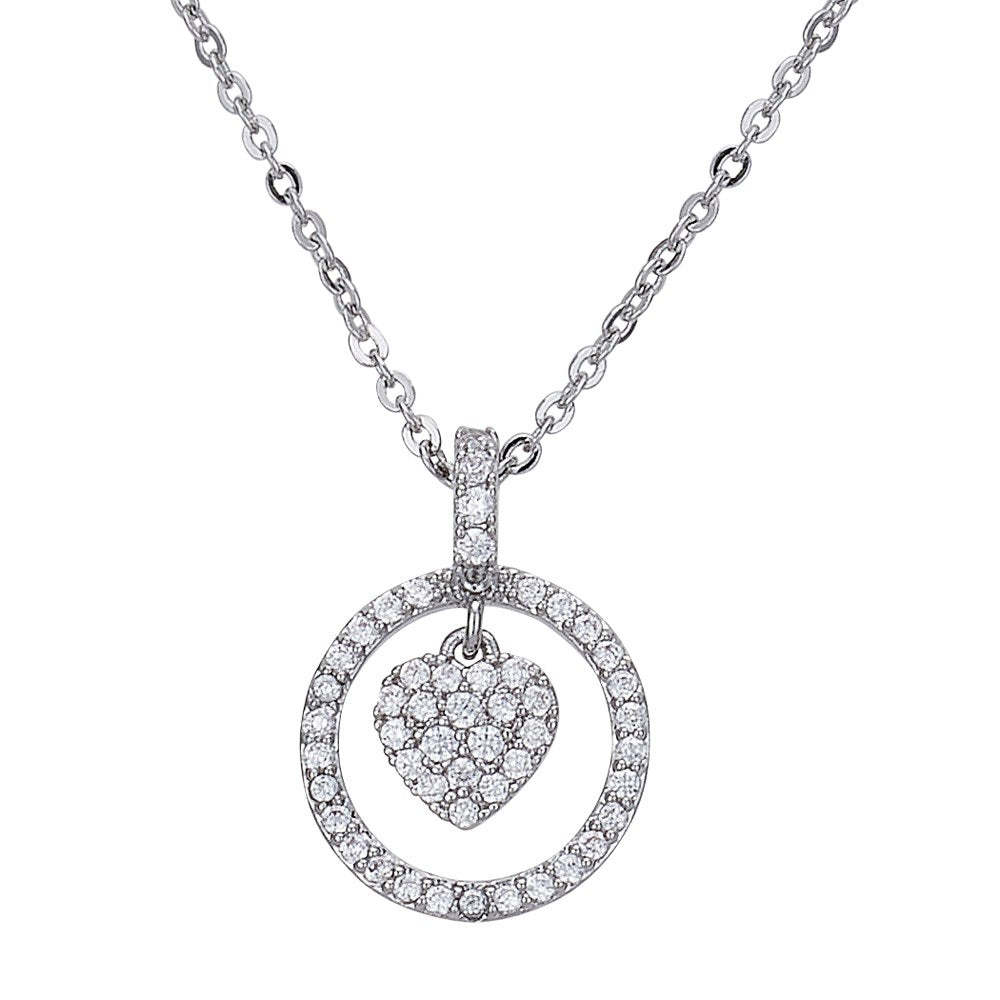 August Woods Silver Crystal Heart Circle Necklace