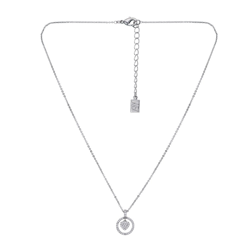 August Woods Silver Crystal Heart Circle Necklace